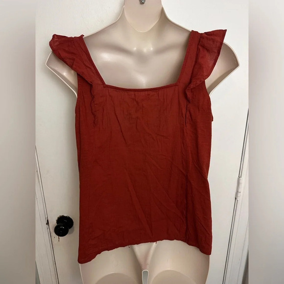 Maurices Womens XL Rust Orange Earthy Boho Ruffled Pintuck Sleeveless #1059 - Picture 6 of 6